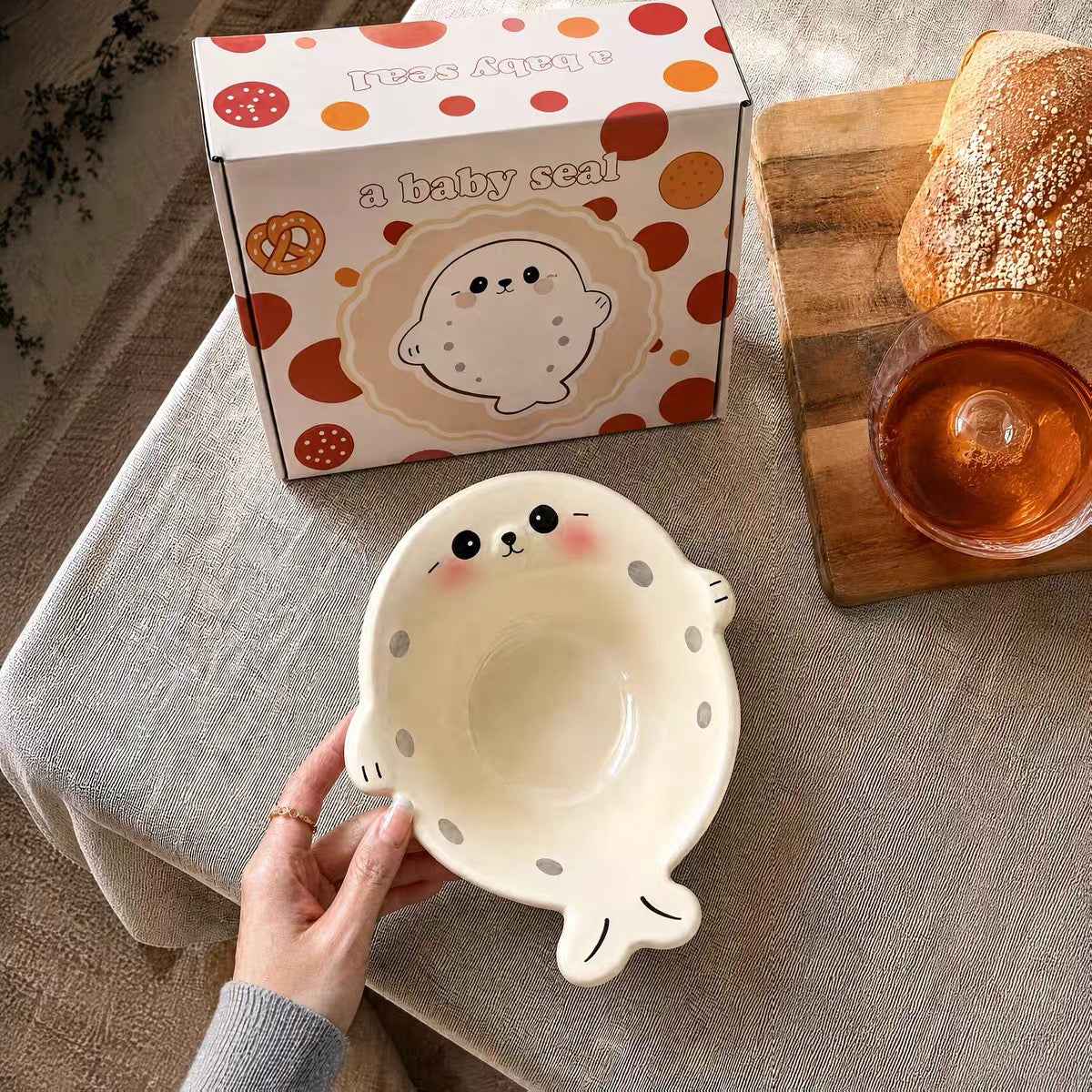 Cream Chubby Seal ceramic bowl in gift box