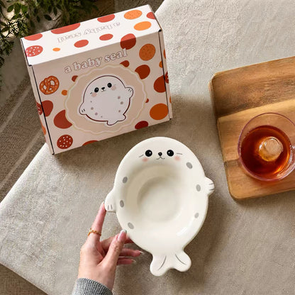 White Chubby Seal ceramic bowl in gift box